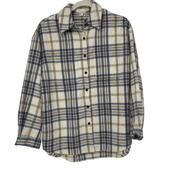 The Korner Tops - THE KORNER CREAM, BLUE & TAN PLAID DESIGN SOFT & LIGHTWEIGHT SMALL